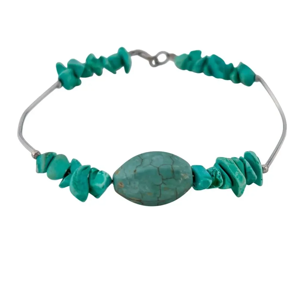 Vintage Sterling Silver 925 Turquoise Chip Bead Bracelet 7.5